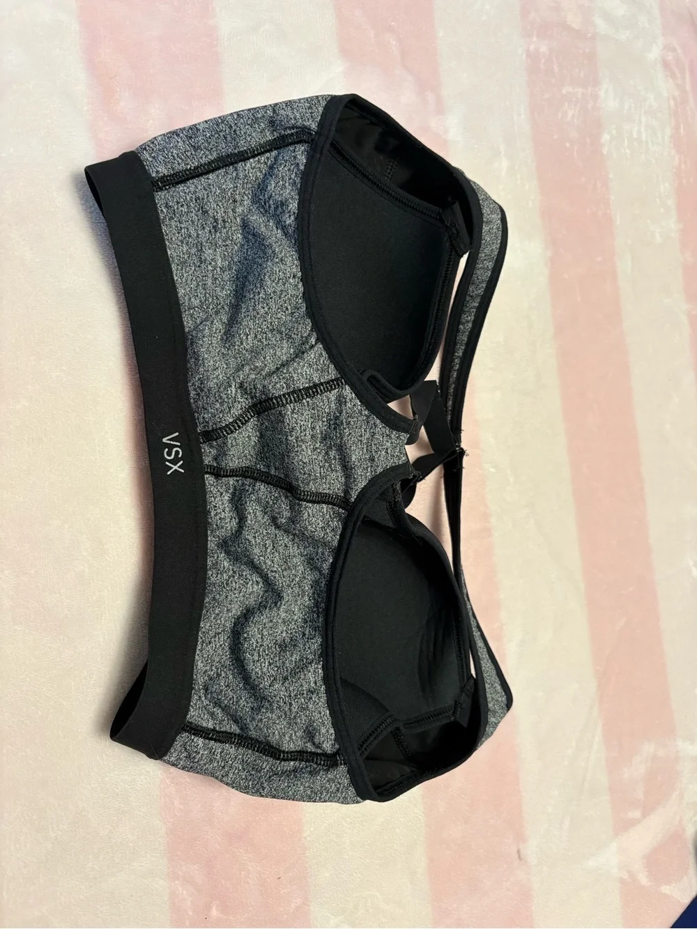 VSX Front-Zip High-Impact Sports Bra in Heather Gray and Black